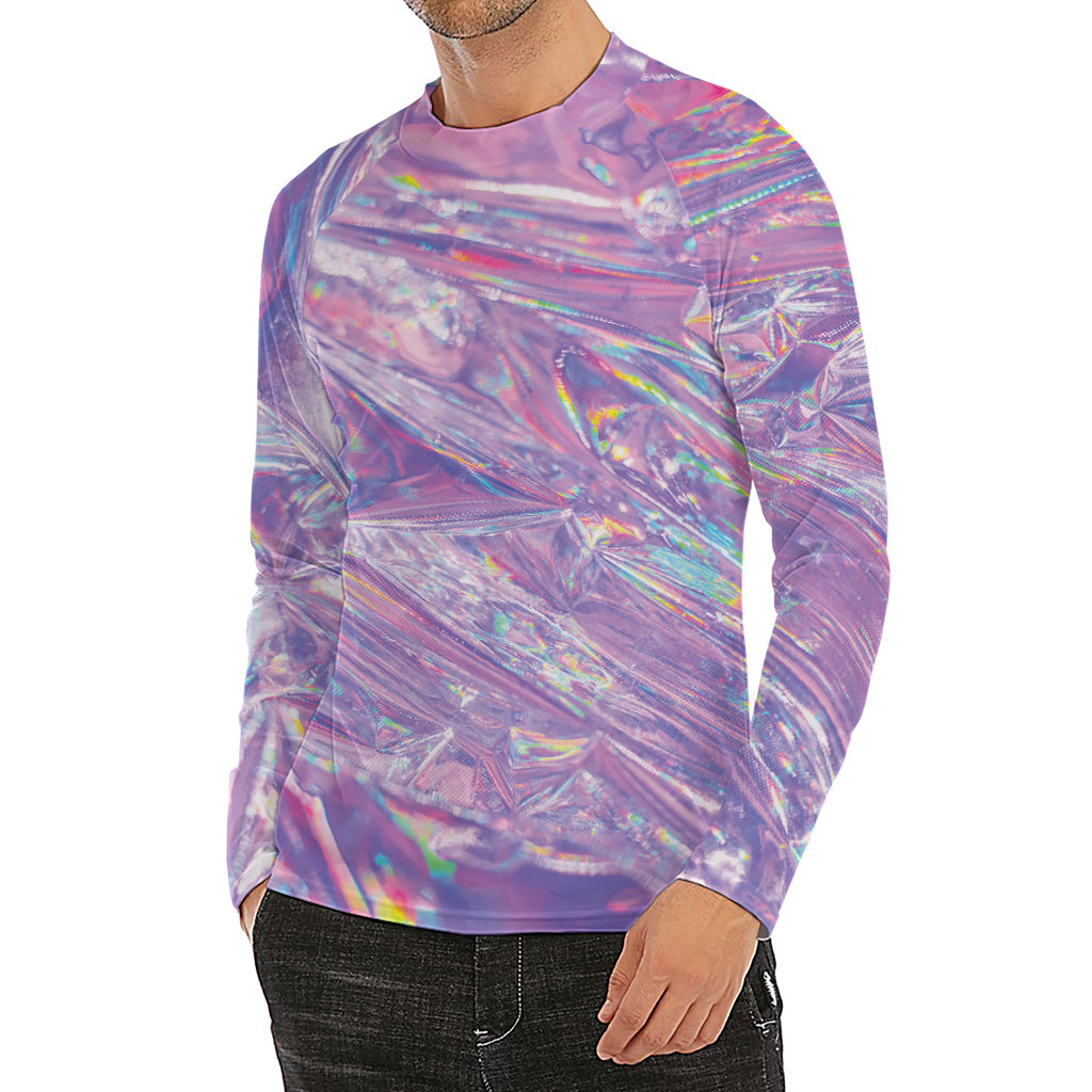 Purple Holographic Print Men's Long Sleeve Rash Guard