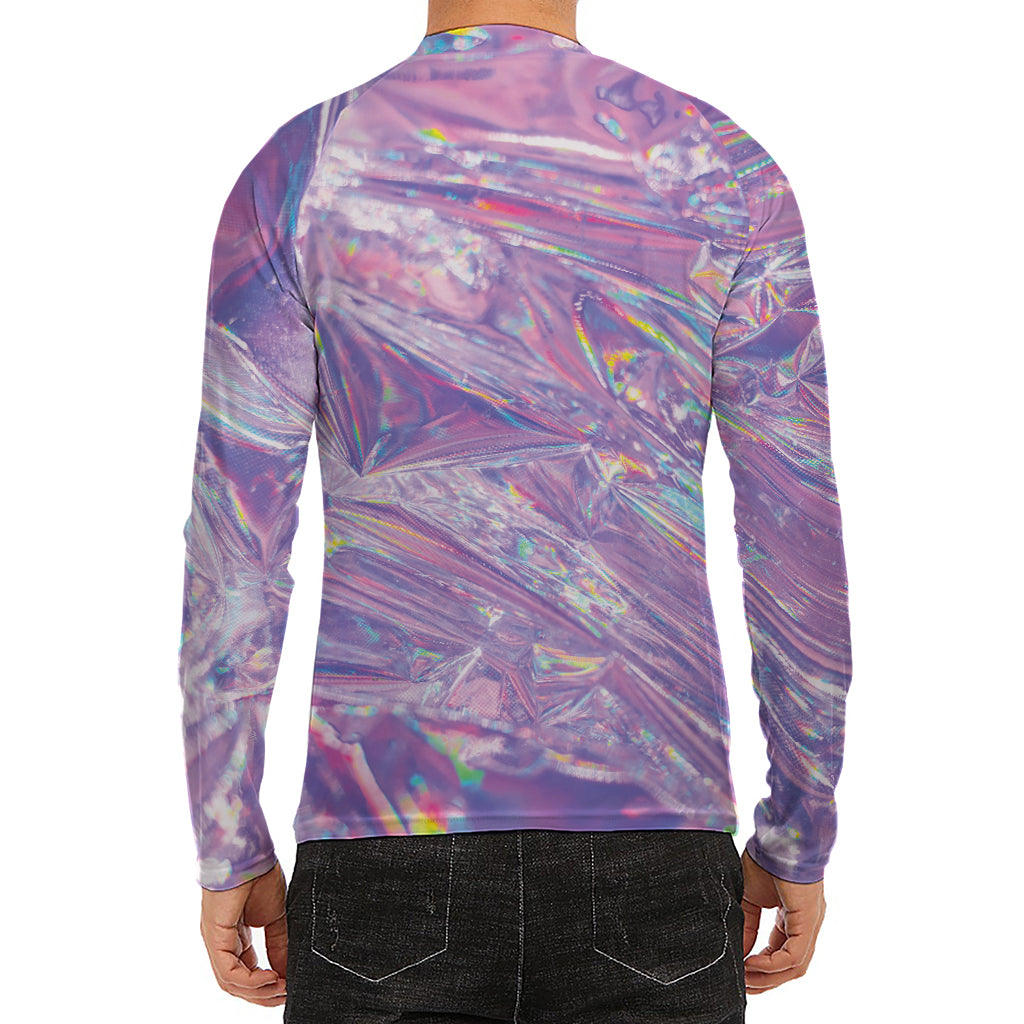 Purple Holographic Print Men's Long Sleeve Rash Guard