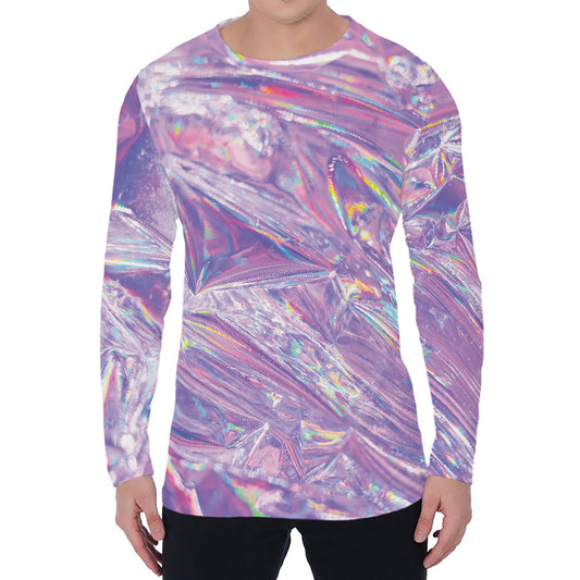 Purple Holographic Print Men's Long Sleeve T-Shirt
