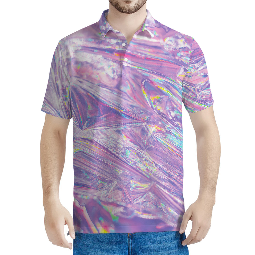 Purple Holographic Print Men's Polo Shirt