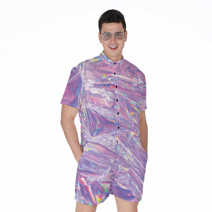 Purple Holographic Print Men's Rompers