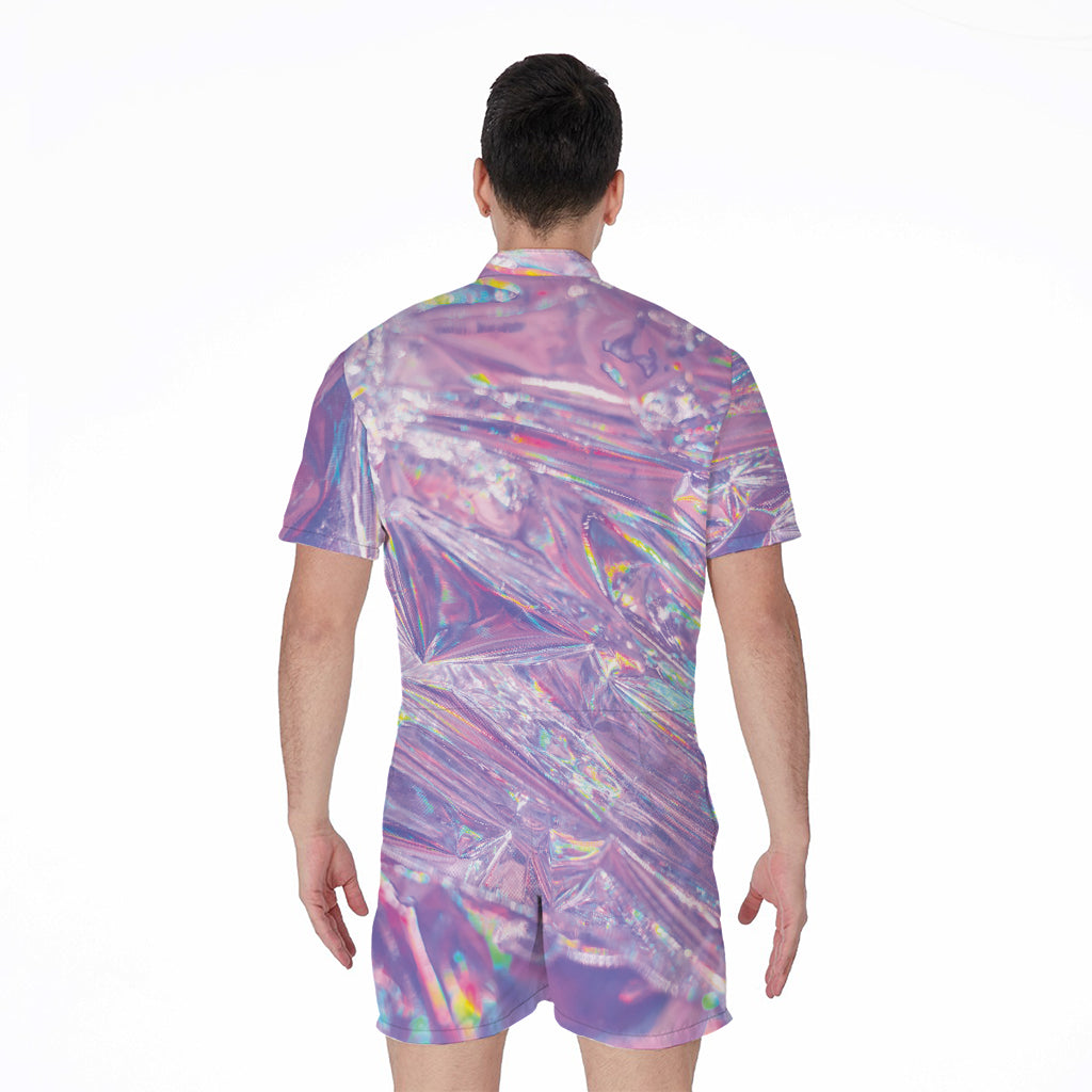 Purple Holographic Print Men's Rompers