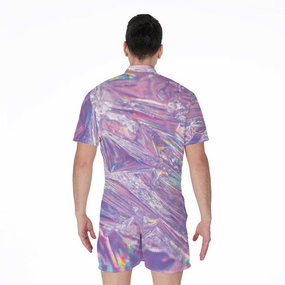 Purple Holographic Print Men's Rompers