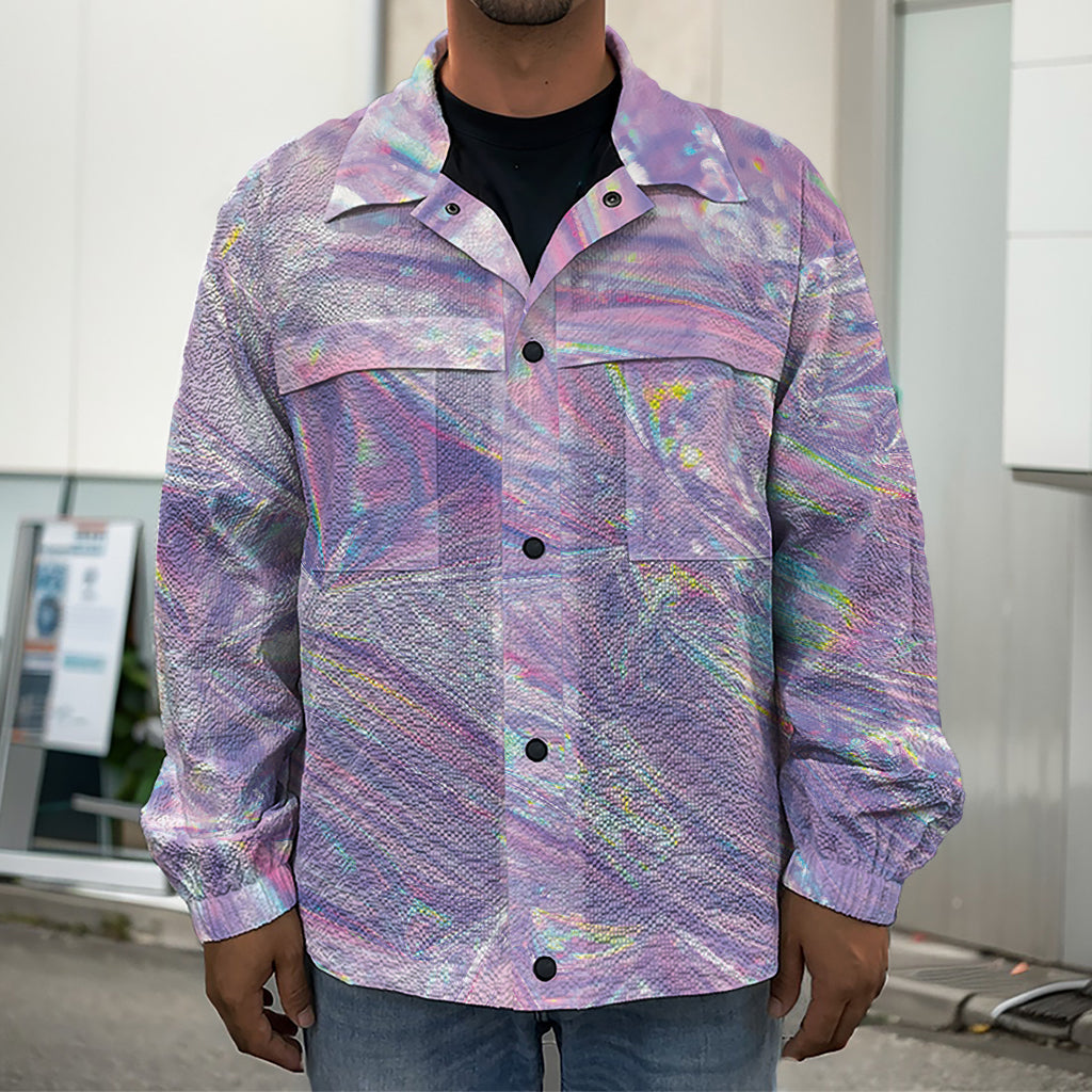 Purple Holographic Print Men's Shirt Jacket