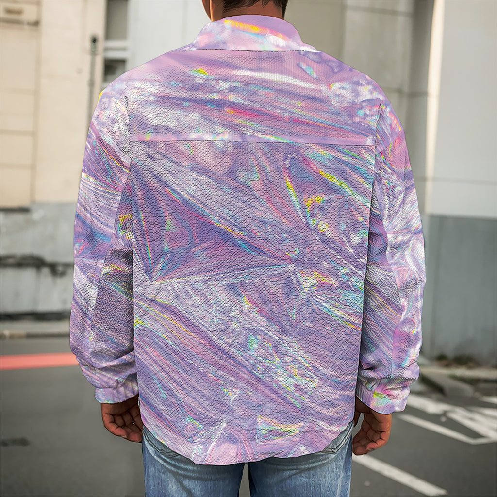 Purple Holographic Print Men's Shirt Jacket