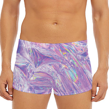 Purple Holographic Print Men's Short Boxer Briefs