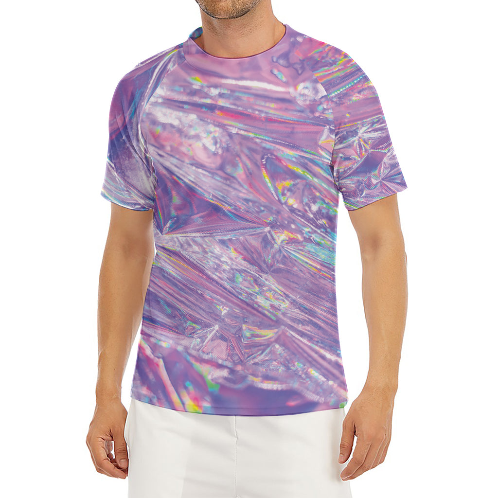Purple Holographic Print Men's Short Sleeve Rash Guard