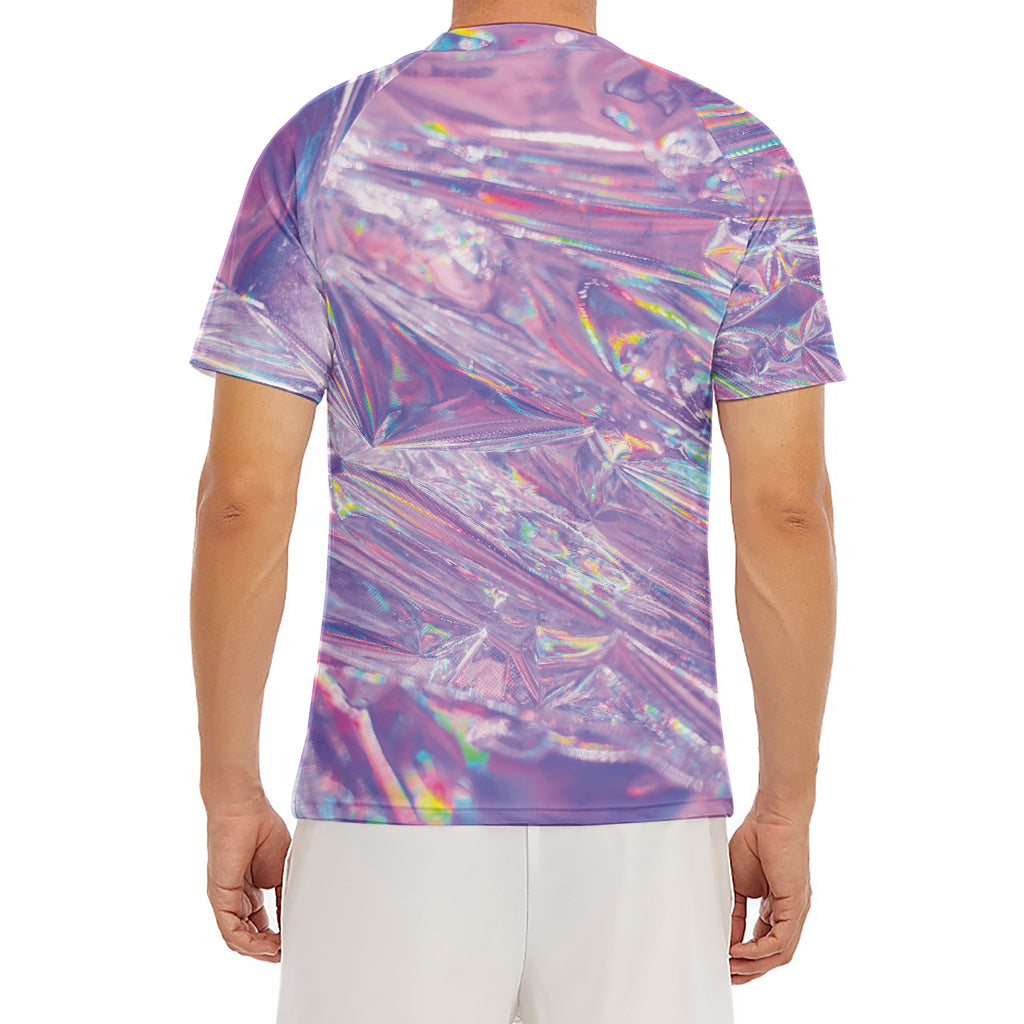 Purple Holographic Print Men's Short Sleeve Rash Guard