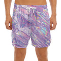 Purple Holographic Print Men's Split Running Shorts