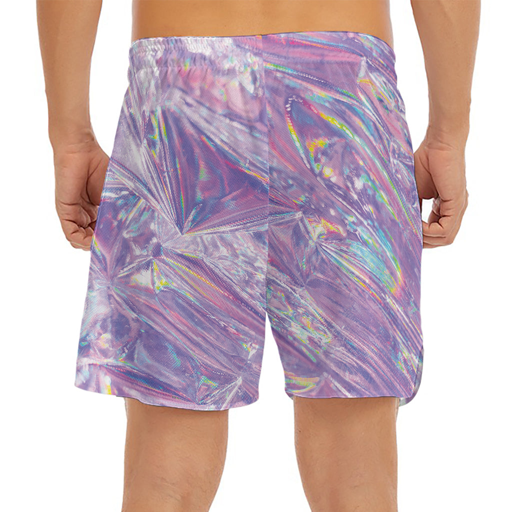 Purple Holographic Print Men's Split Running Shorts