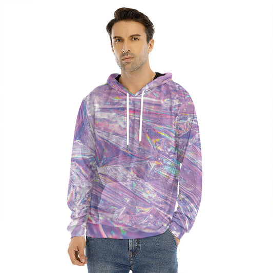Purple Holographic Print Men's Velvet Pullover Hoodie