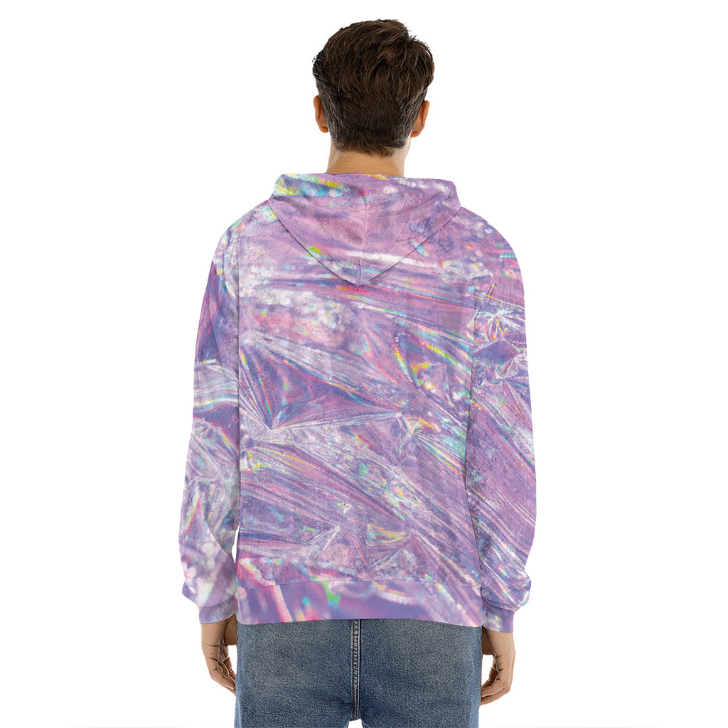 Purple Holographic Print Men's Velvet Pullover Hoodie