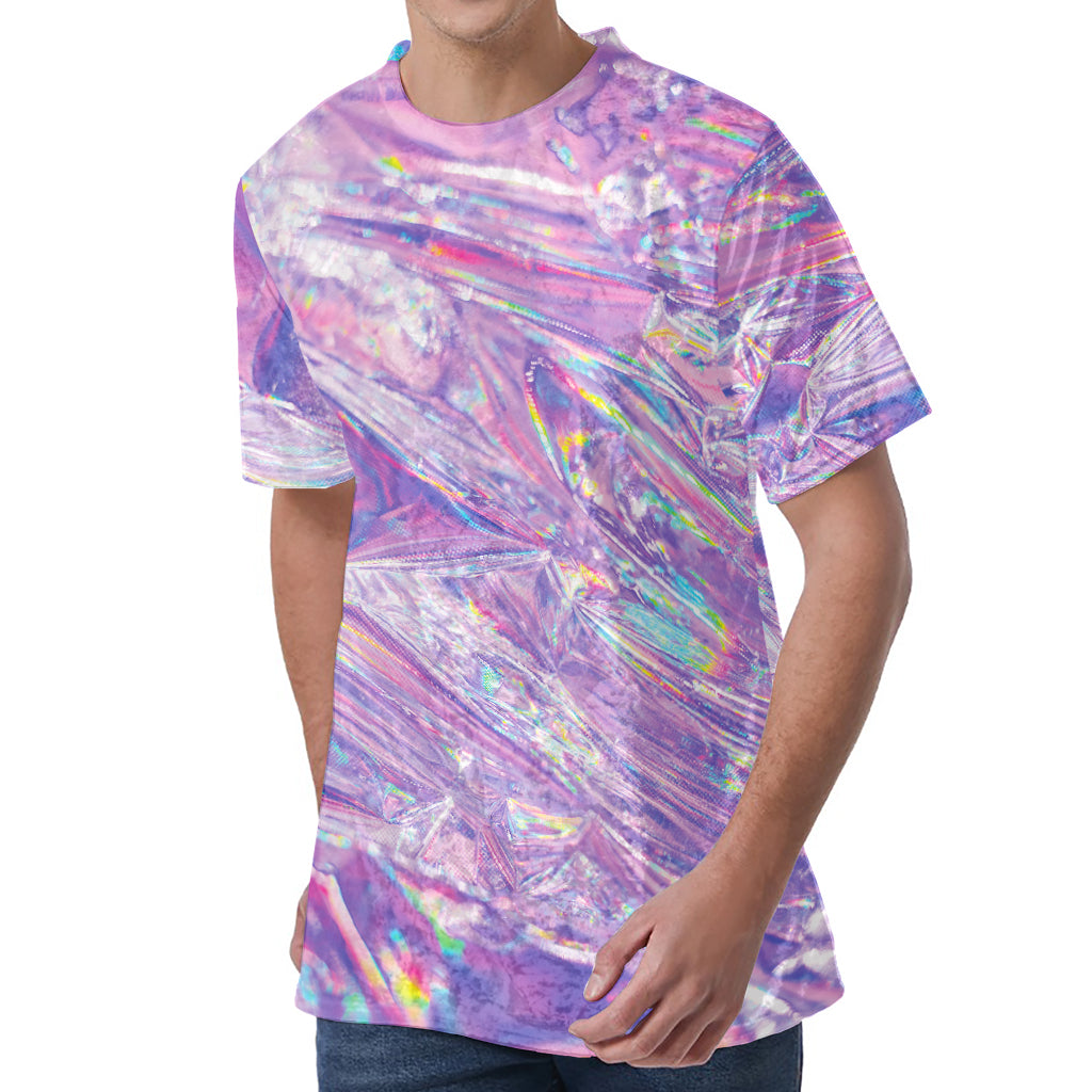 Purple Holographic Print Men's Velvet T-Shirt