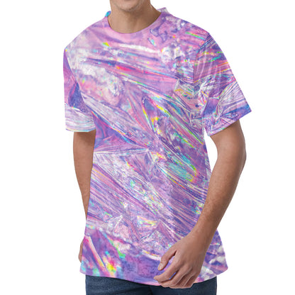 Purple Holographic Print Men's Velvet T-Shirt