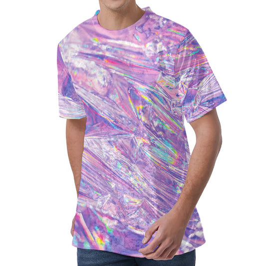 Purple Holographic Print Men's Velvet T-Shirt