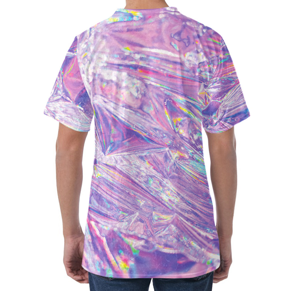 Purple Holographic Print Men's Velvet T-Shirt
