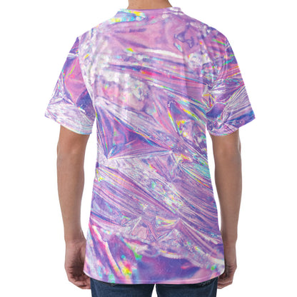 Purple Holographic Print Men's Velvet T-Shirt