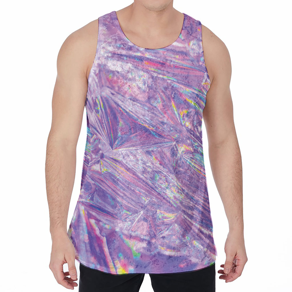Purple Holographic Print Men's Velvet Tank Top