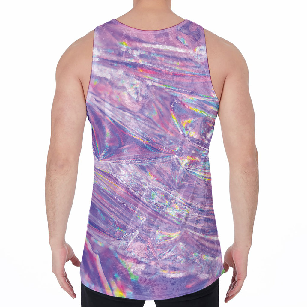 Purple Holographic Print Men's Velvet Tank Top