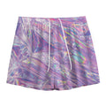 Purple Holographic Print Mesh Shorts