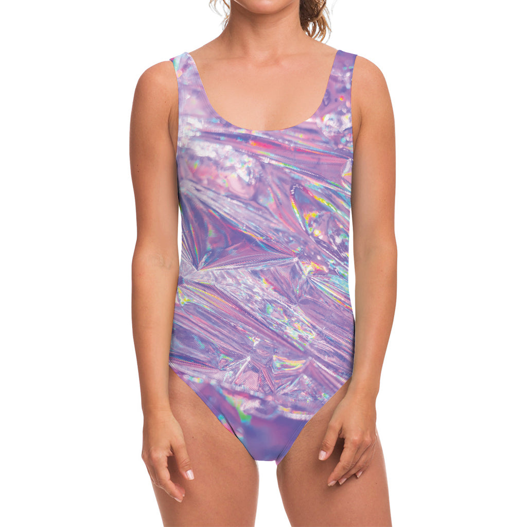 Purple Holographic Print One Piece Swimsuit