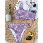 Purple Holographic Print One Shoulder Bikini Top