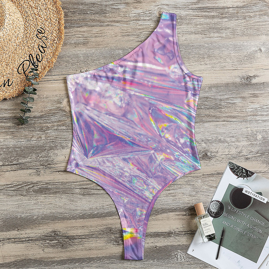 Purple Holographic Print One Shoulder Bodysuit
