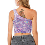 Purple Holographic Print One Shoulder Crop Top