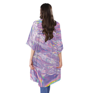 Purple Holographic Print Open Front Beach Cover Up