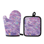 Purple Holographic Print Oven Mitt And Pot Holder Set
