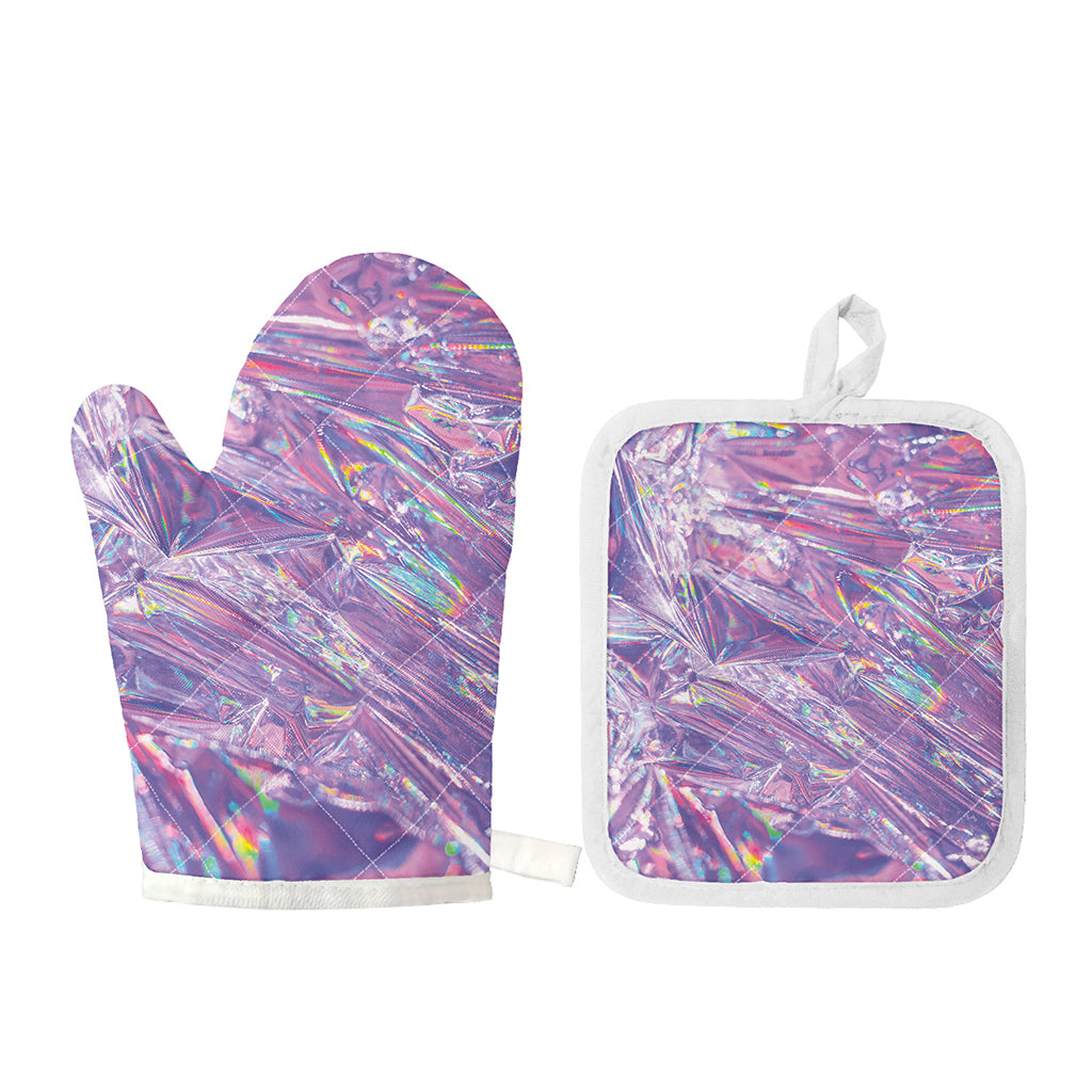 Purple Holographic Print Oven Mitt And Pot Holder Set