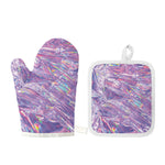 Purple Holographic Print Oven Mitt And Pot Holder Set
