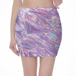 Purple Holographic Print Pencil Mini Skirt