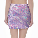 Purple Holographic Print Pencil Mini Skirt