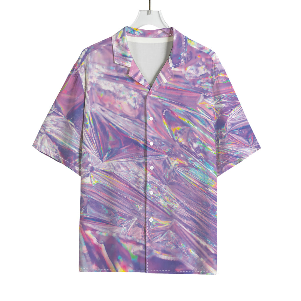 Purple Holographic Print Rayon Hawaiian Shirt