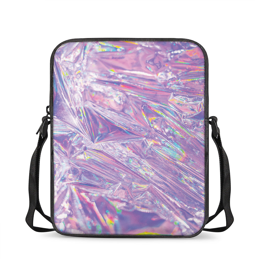 Purple Holographic Print Rectangular Crossbody Bag
