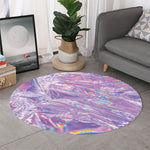 Purple Holographic Print Round Rug