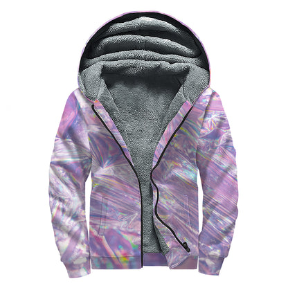 Purple Holographic Print Sherpa Lined Zip Up Hoodie