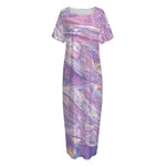 Purple Holographic Print Short Sleeve Long Nightdress