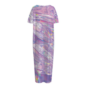 Purple Holographic Print Short Sleeve Long Nightdress