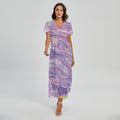 Purple Holographic Print Short Sleeve Maxi Dress
