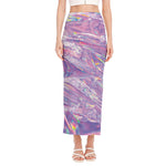 Purple Holographic Print Side Slit Maxi Skirt