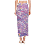 Purple Holographic Print Side Slit Maxi Skirt