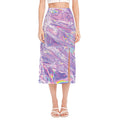 Purple Holographic Print Side Slit Midi Skirt