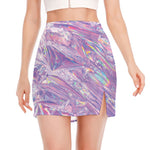 Purple Holographic Print Side Slit Mini Skirt