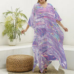 Purple Holographic Print Silk V-Neck Kaftan Dress