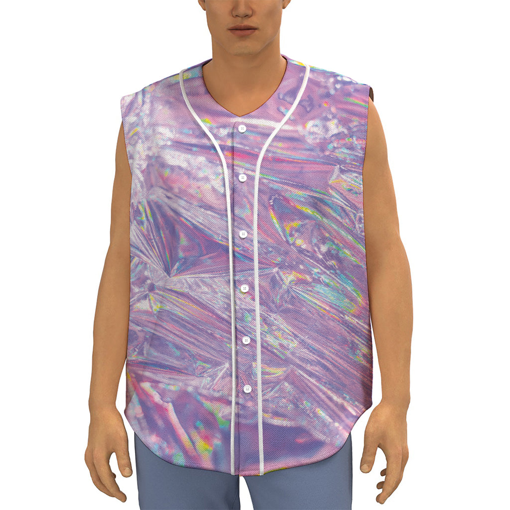 Purple Holographic Print Sleeveless Baseball Jersey