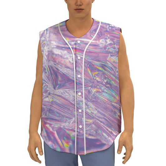 Purple Holographic Print Sleeveless Baseball Jersey