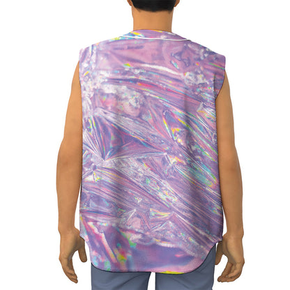 Purple Holographic Print Sleeveless Baseball Jersey