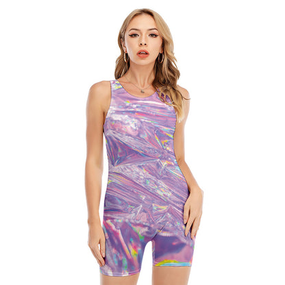 Purple Holographic Print Sleeveless One Piece Swimsuit